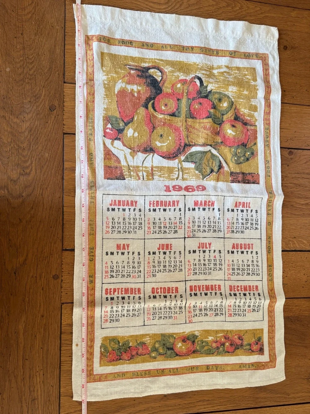 Vintage 1969 Fruit Basket Calendar Tapestry